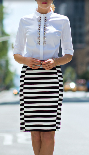 White tucked in top paired with a pencil skirt this is a perfect sophisticated office outfit