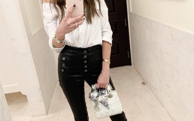 Good Basics: Leather Pants, White Top and Slides!