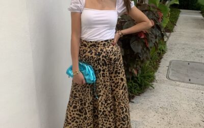 Leopard Skirt & Pop of Blue